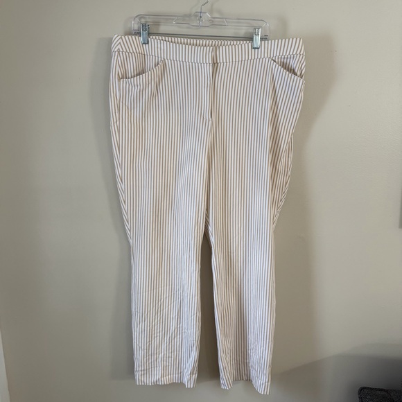 Chico’s 3P (16P) Striped Pants Stretch Cotton Nautical Neutral and White Print - Picture 2 of 10